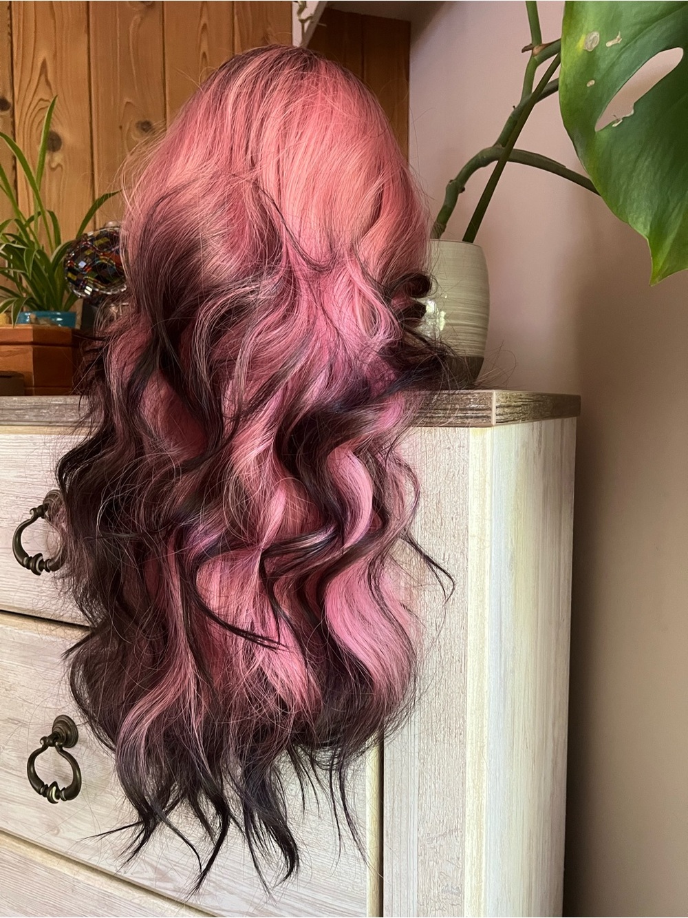 Premium Womenβs Wavy Pink and Black Wig - Fashion Hair